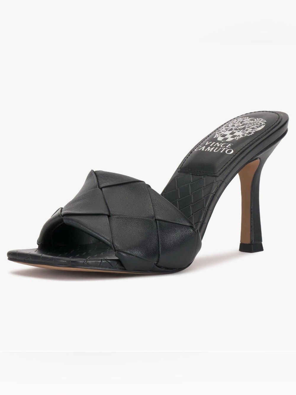 Vince Camuto Black Woven Leather Slide Heel Mule